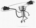 Chibi-Robo jumps and twirls his Chibi-Plug around midair